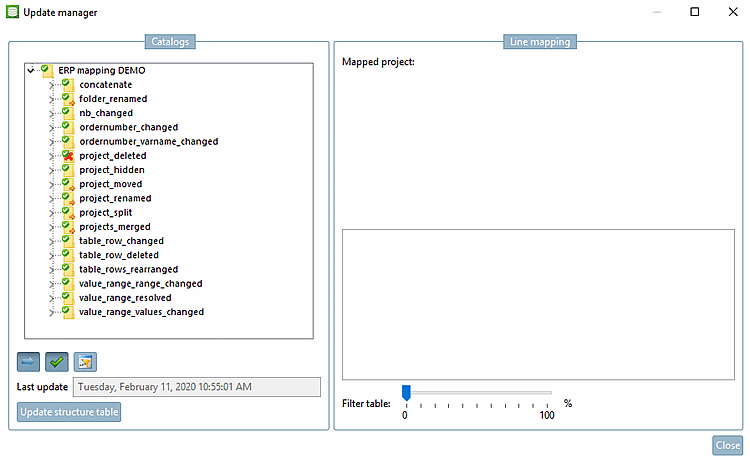 Show assigned rows [Show mapped lines] " button activated.