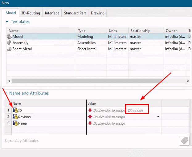 NX -> Name and Attributes -> ID