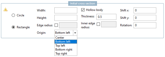 Initial cross-section [Initial cross section] -> rectangle [Rectangle]