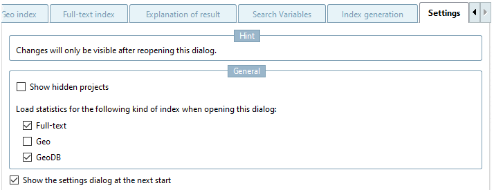 Settings" Tabbed page