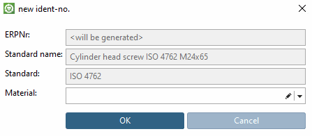 PARTdataManager new Ident Number [new ident-no.] " dialog