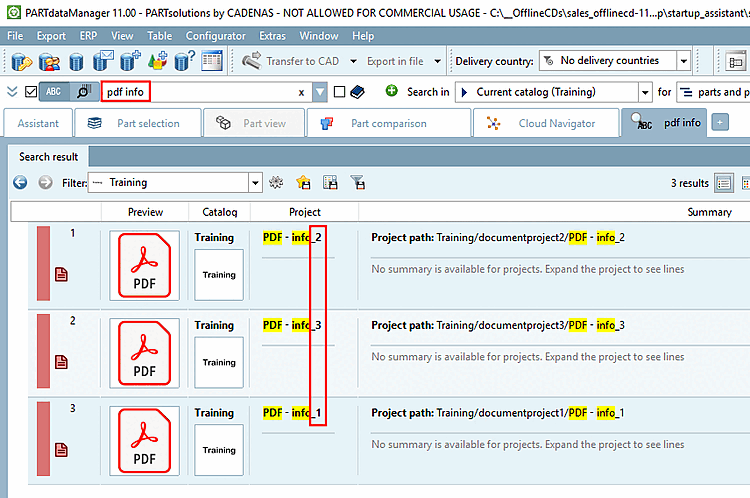 In this example there are document projects in different directories.