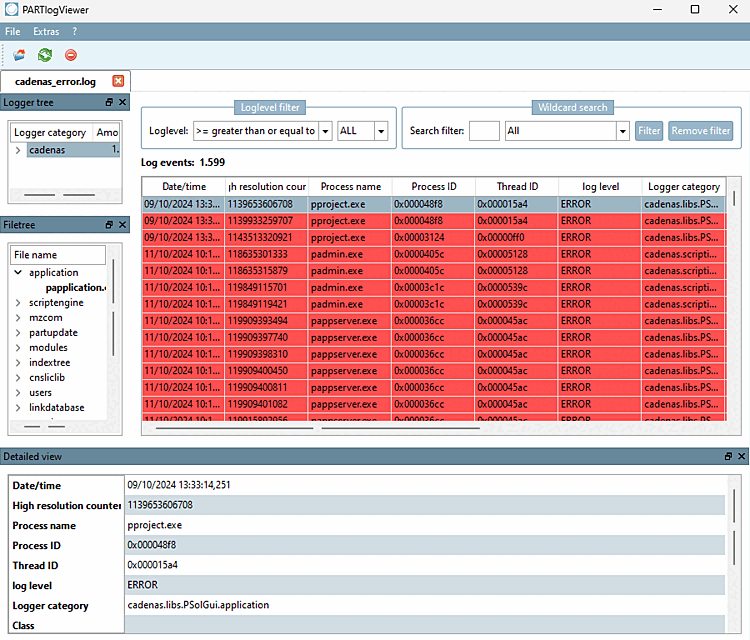 View of a log file in the PARTlogViewer