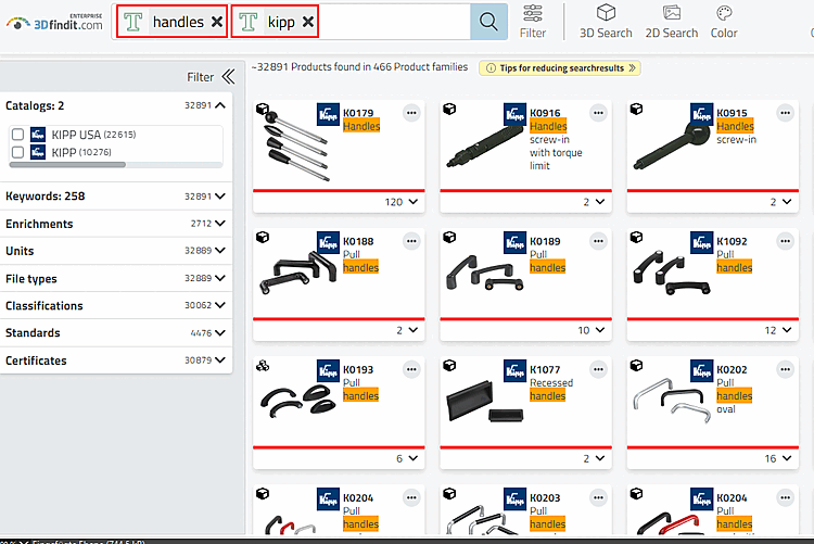 Example: Catalog name in the search field