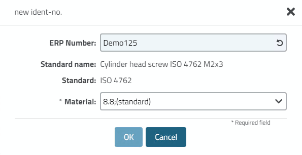 New ident number [new ident-no.]" dialog