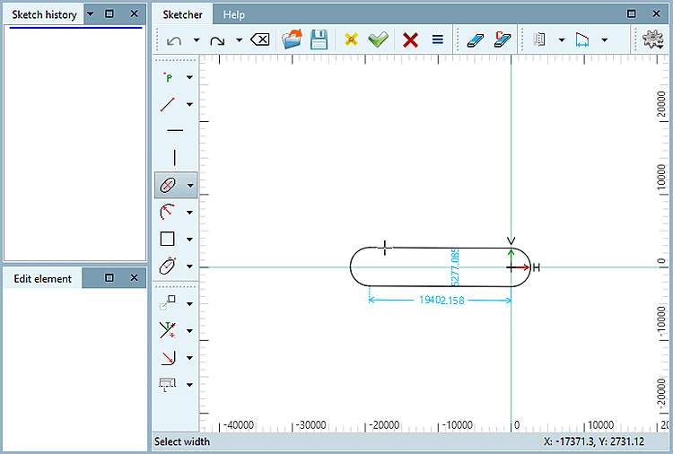 Position of the second semicircle has been selected, the width is still being determined