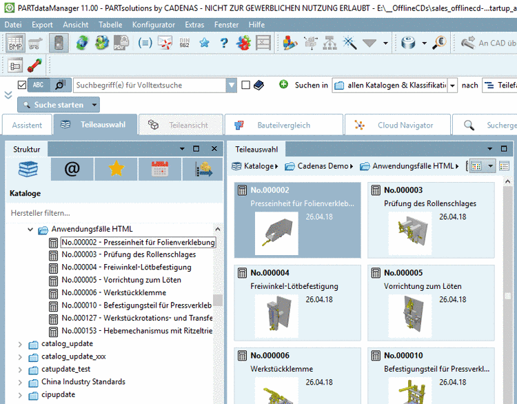 Beispiel: Suche nach "Cuboid 50". "Cuboid" wird in der Tabelle gefunden, "50" anhand der Topologie (auch wenn es keine Tabellenwerte gibt).