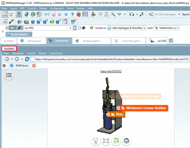 Es werden alle Griffe des entsprechenden Verzeichnisses in der Cloud Map dargestellt.