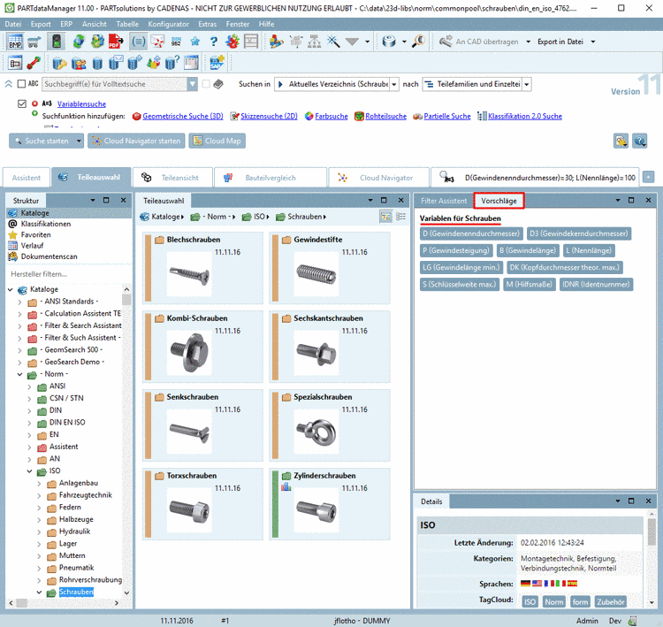 Dockingfenster "Vorschläge" -> Variablen für <Verzeichnis>VorschlägeDockingfenster
