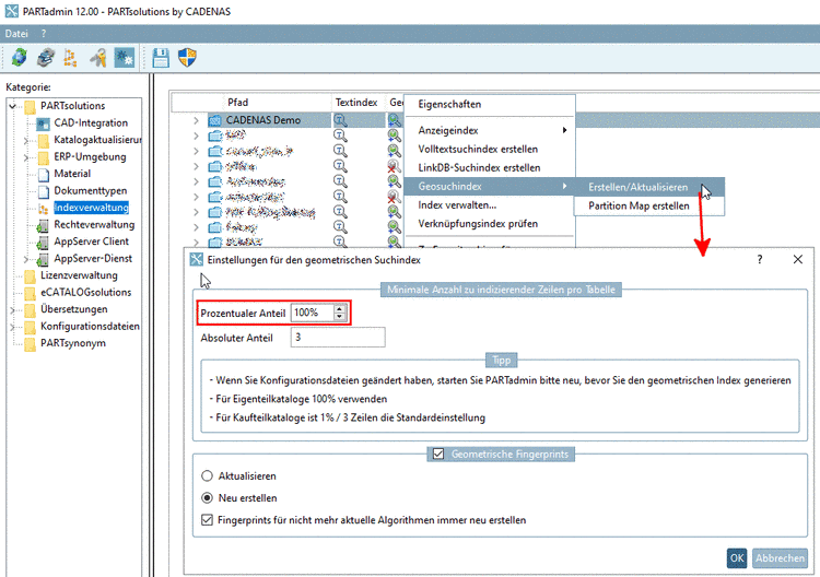 PARTadmin -> Indexverwaltung -> Geosuchindex -> Erstellen/Aktualisieren -> Prozentualer Anteil