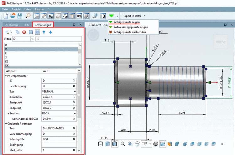 Durchmesser und Tiefe