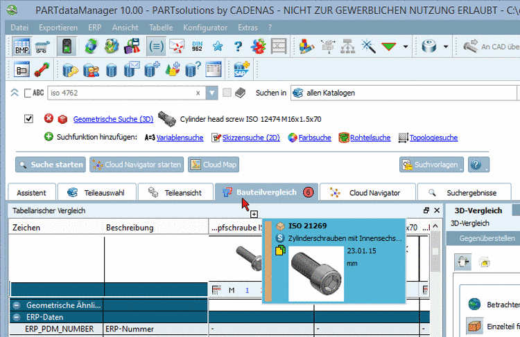 Dieselben Informationen beim Aufruf aus Favoriten