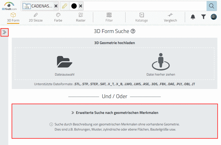 Dialogbereich "Geometrische Merkmale" öffnen
