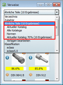 "Ähnliche Teile" mit Unterpunkten