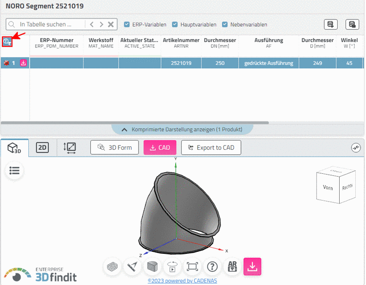 Ergebnisteil in Teileansicht