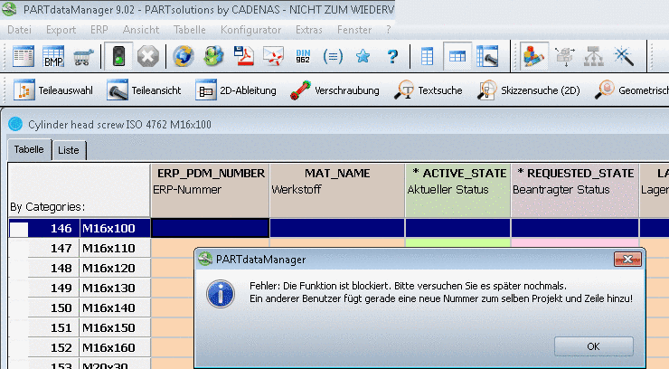 Nummernvergabe blockiert - Anderer Benutzer fügt gerade eine Nummer zur selben Projektzeile hinzu