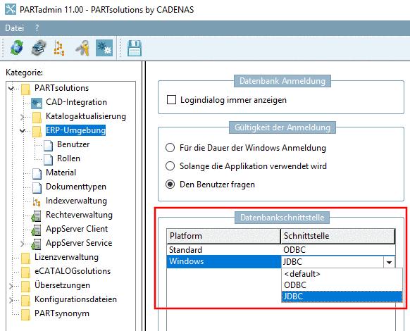 Select database interface from the list field