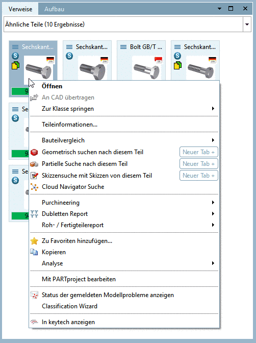 Beispiel: Kontextmenübefehle im Verweise-Dialogfenster