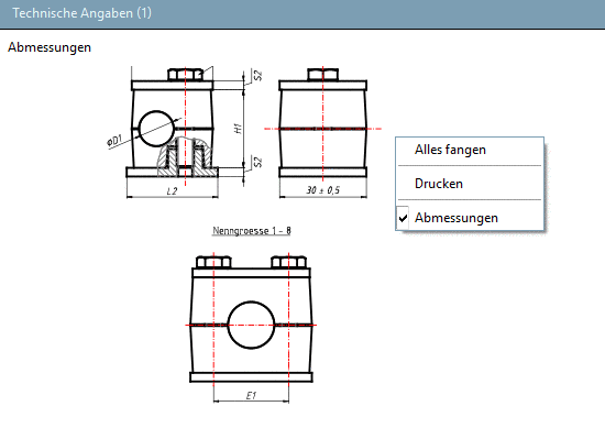 Kontextmenü: Baugruppe - Technische Angaben