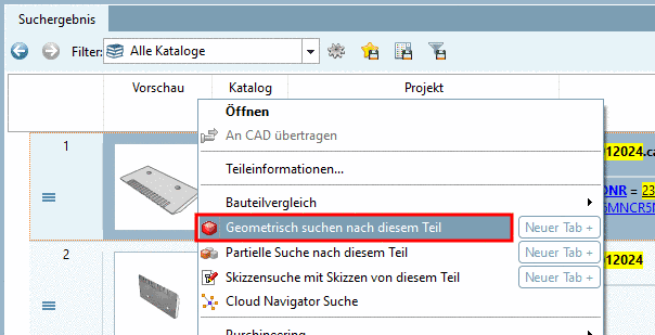 Beispiel: Geometrisch suchen nach diesem Teil
