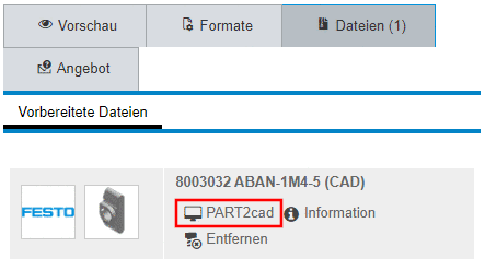 Direktintegration "PART2cad" aufrufen