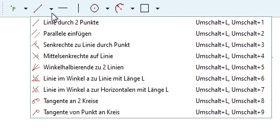 Die Toolbar "Formen" enthält Werkzeuge für Punkte, Linien, Kreise, Bögen, N-Ecke