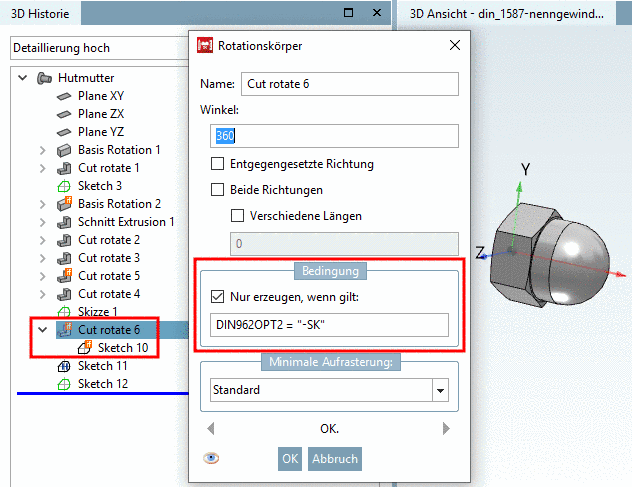 Bedingung im Dialogfenster "Rotationskörper"