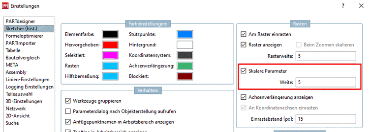 "Skalare Parameter" aktiviert
