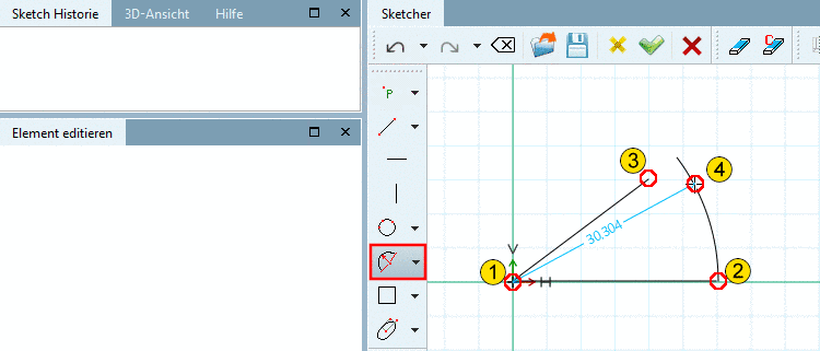 Bogen über Mittelpunkt, Anfangswinkel, Endwinkel und Radius: Bogen erstellen