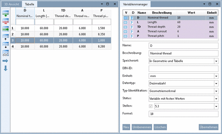 PARTdesigner: Variables in Table and Variable Manager