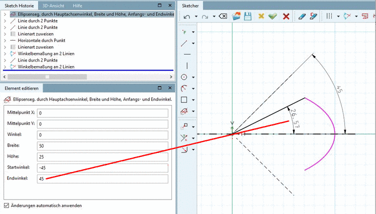 Ellipsensegment: abweichende Werte im Sketch