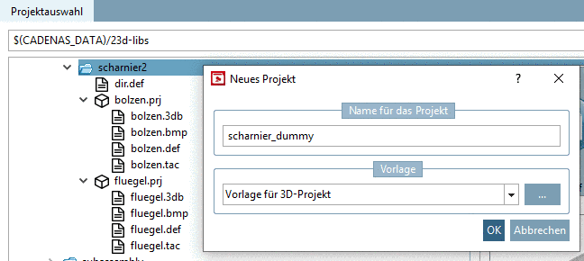 Dialogfenster "Neues Projekt"