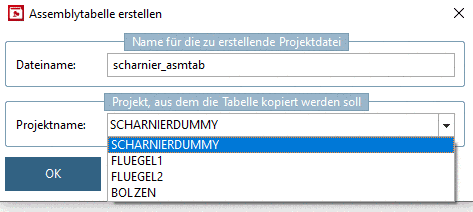 Assemblytabelle erstellen