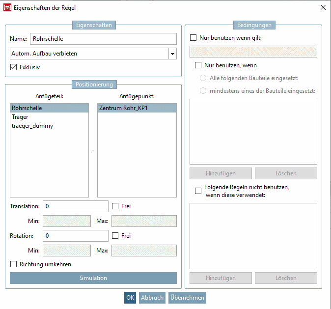 Regel für Anfügepunkt "Rohrschelle" auf Bauteil "Doppel-T-Träger"