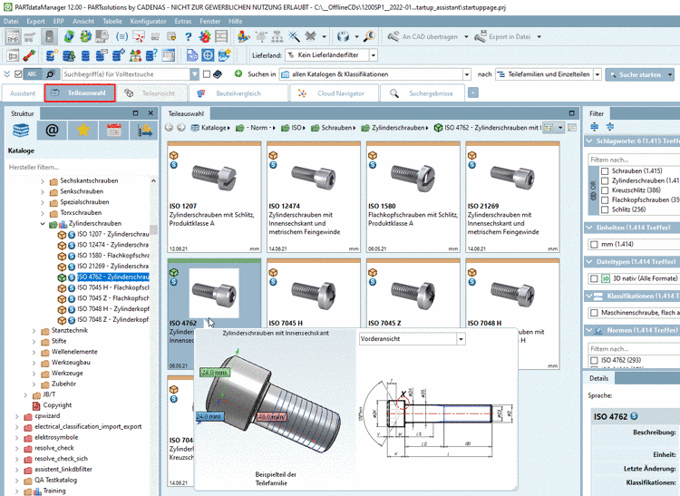 PARTdataManager - Teileauswahl
