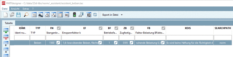 Tabelle in PARTdesigner