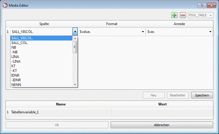 Media Variable vom Typ "PSOL_TABLE"