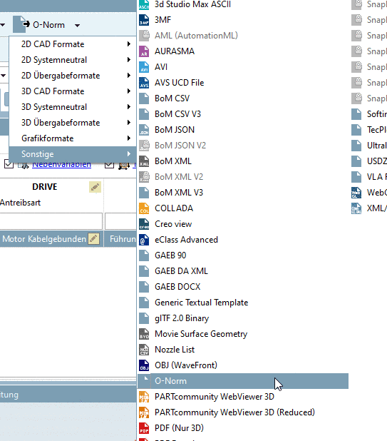 Beispielhaft Selektion der Konfigurationsdatei für Inventor