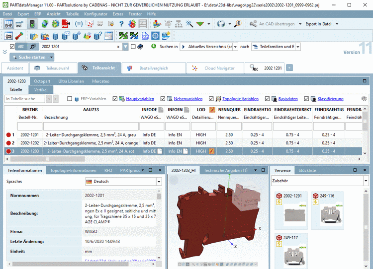 Bauteil mit Zubehörteilen in PARTdataManager