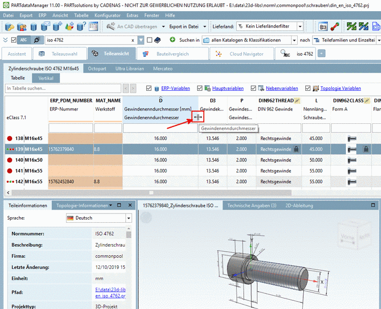 Teileansicht mit Modus "Vertikal"
