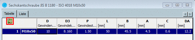 Teileansicht im Modus "Tabelle"