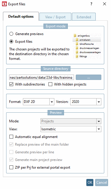Exportmodus [Export mode] -> Dateien exportieren [Export files]
