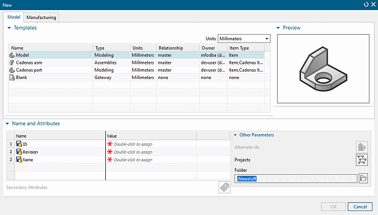 NX > Model tabbed page