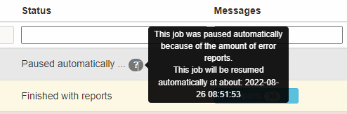 Meldung: Job automatisch fortgesetzt