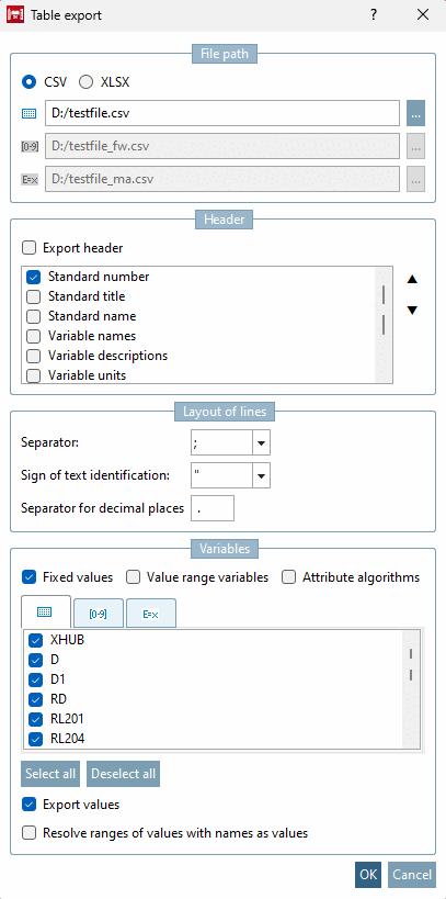 Tabellen Export [Table export]