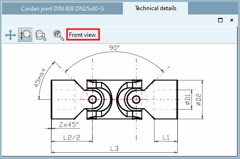 Bemaßungsansicht [Dimensioning view] "Vorderansicht [Front view]"