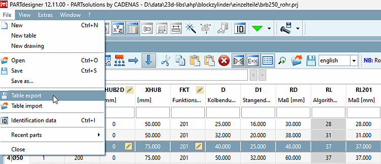 Tabellen Export [Table export]