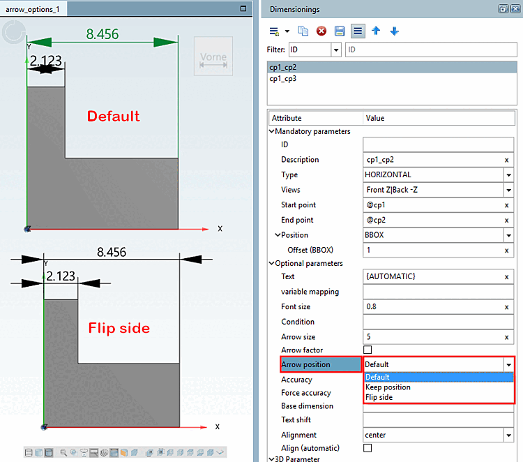 Neue Option "Pfeilseite [Arrow position]"