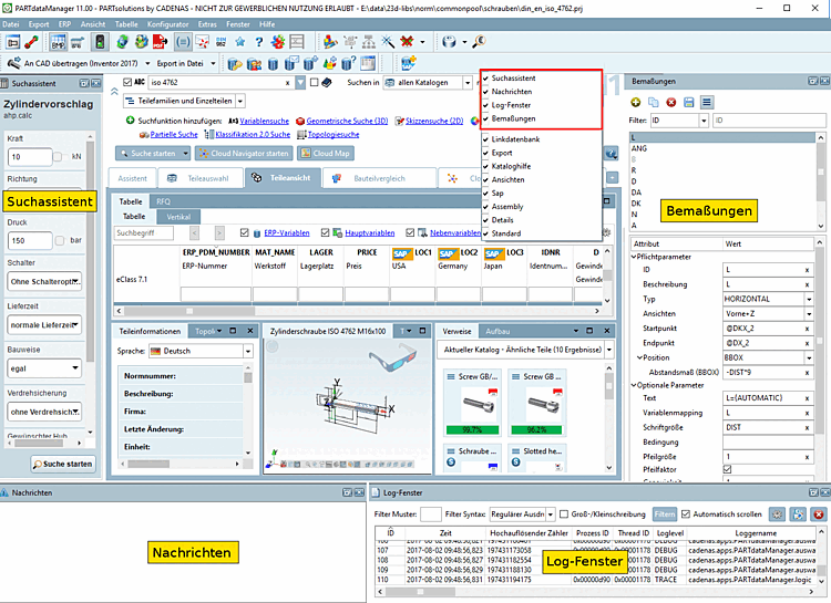 Zuschaltbare Extra-Dockingfenster