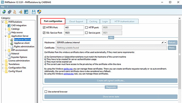 Registerseite "Port Konfiguration [Port configuration]"